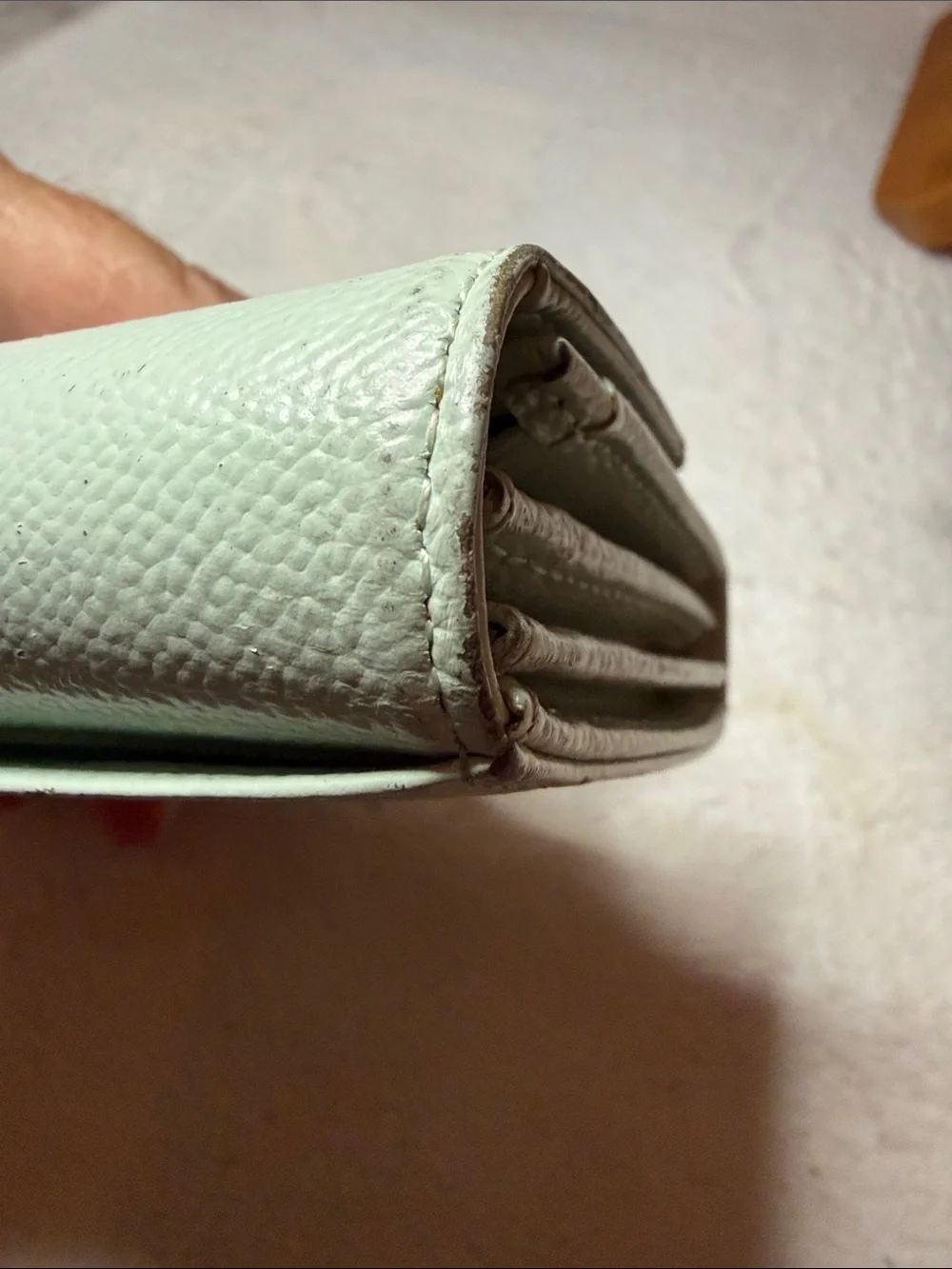 Samantha Thavasa Mint Green Petit Choice Pebbled Leather Wallet with Gold Trim